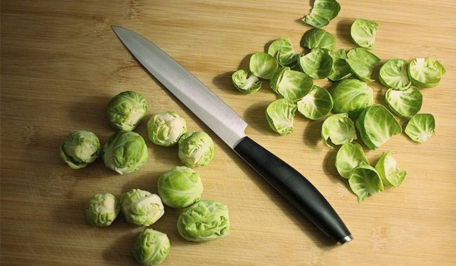 This is cut fresh Brussels sprouts